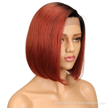Pink Purple Red Blue Green Yellow Bob Lace Front Wigs 13x4 Pre Plucked Straight Virgin Brazilian Blonde Colored Wigs Human Hair